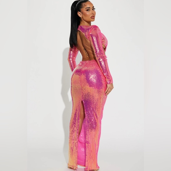 Fashion Nova Luxe Tristy Rushed Sequin Gown-Hot Pink-Size M NWT💕 - Picture 6 of 9